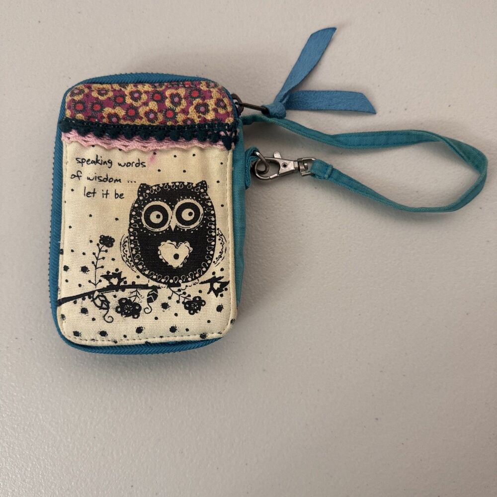 Natural Life Zipper ID Wallet Speaking Words of Wisdom Owl and Florals